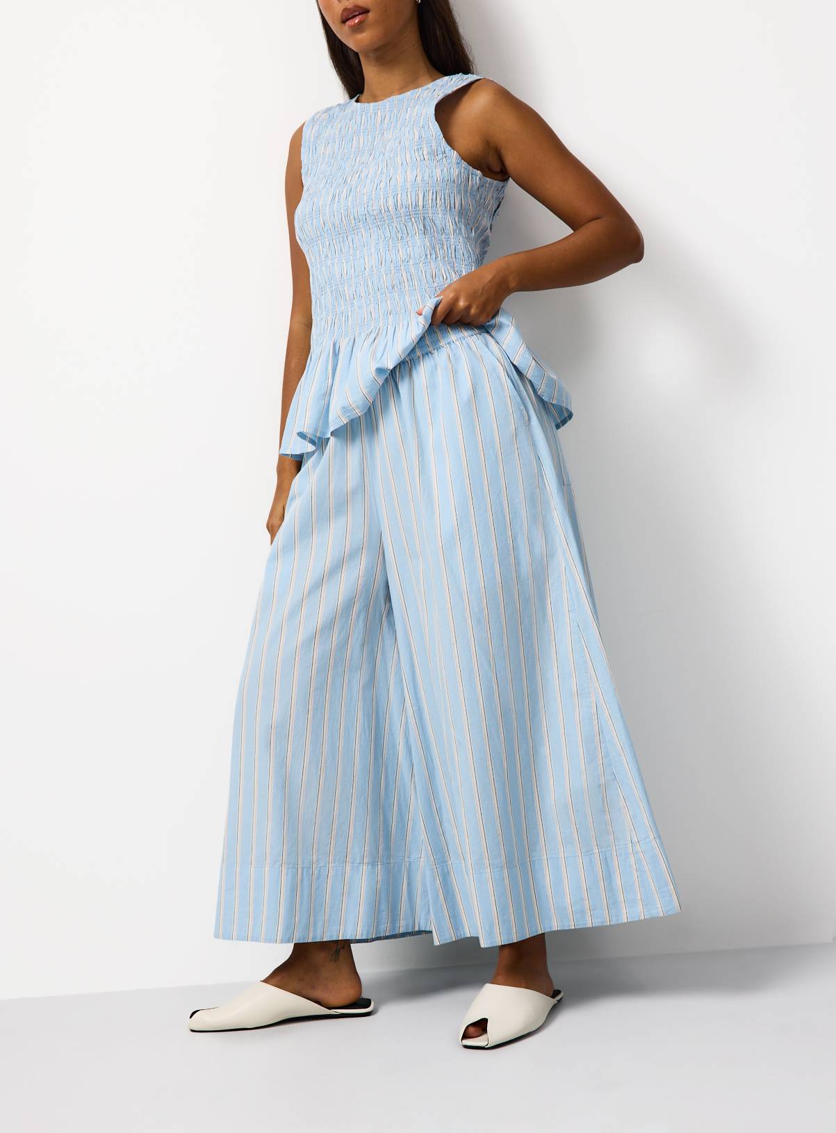 Blue Stripe Poplin Palazzo Trousers 20 - Image 3